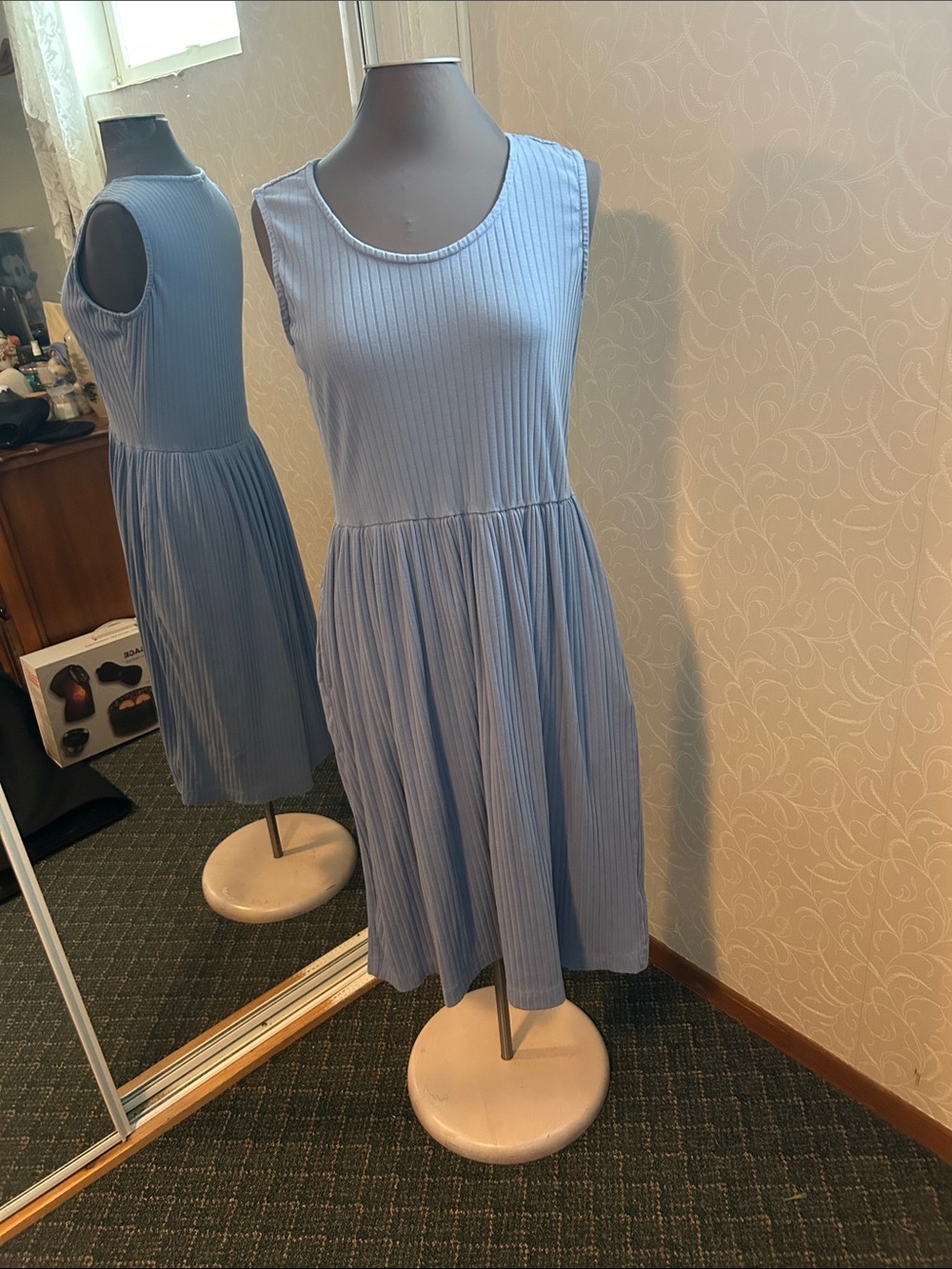 Sleeveless Light Blue/periwinkle Kate Quinn Ribbed Fit & Flare Dress size medium